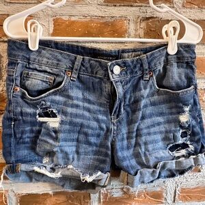 Aeropostale Blue Distressed Rolled Cuff Denim Shorts